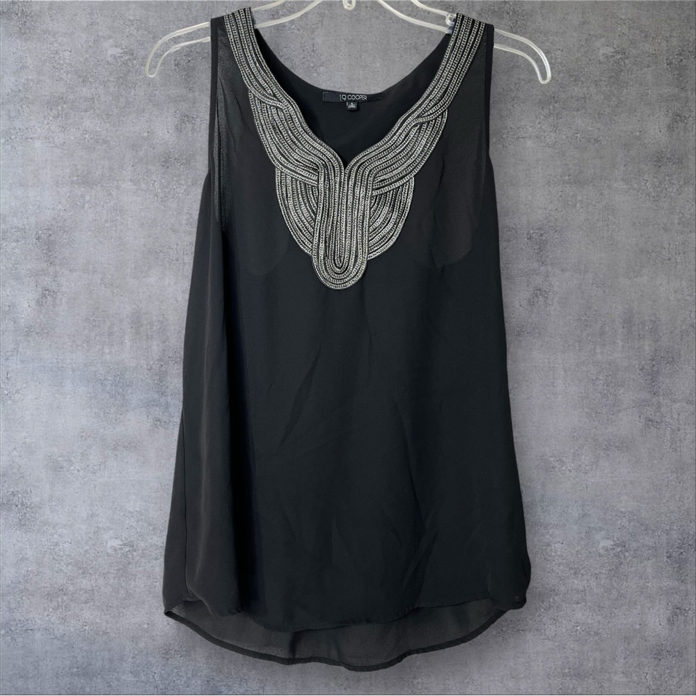19 Cooper Black Sleeveless Racerback Semi Shear Tank Top‎ Women L Embellished